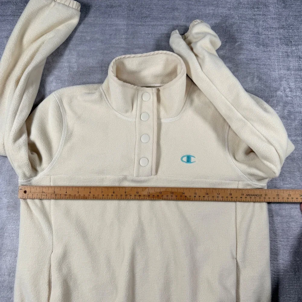 Champion Sweatshirt Womens Medium Cream Fleece Pullover T Snap Cozy Outdoors - Picture 9 of 10